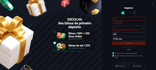  Tela de registro da Pin Up